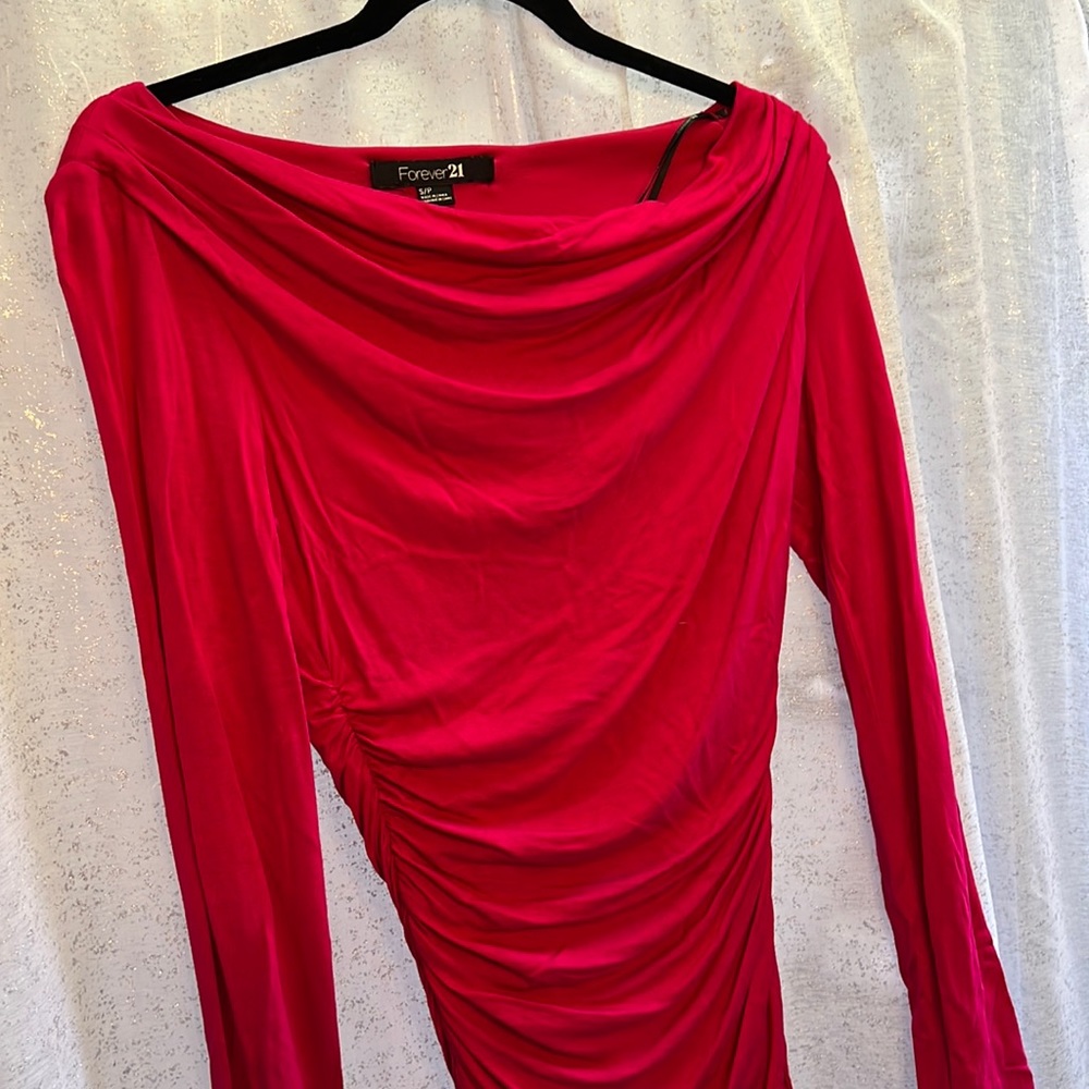 Lightweight, long sleeve, hit pink dress